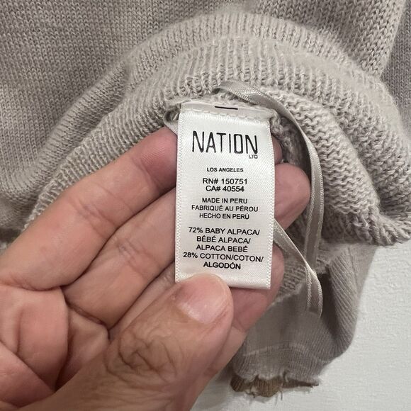 nation ltd Women’s sienna frayed sweater Sz M Baby Alpaca Cotton Fall Neutral - Picture 4 of 8